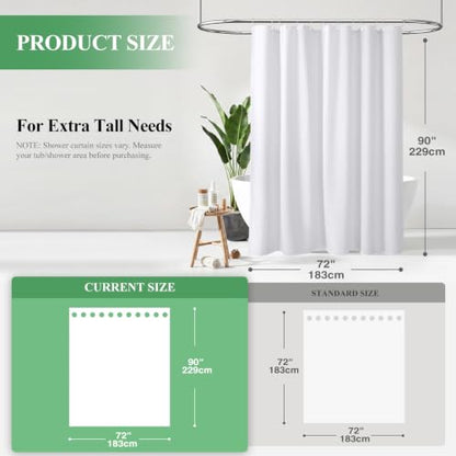 Extra Long Waffle Shower Curtain 256 GSM Fabric 72x90 White | 90 Inch Tall, Thick Cloth, Weighted Hem, Water Repellent, Hotel Luxury Polyester Shower Curtain Set for Bathroom 12 Hooks - color: A. White, size: 72"W x 90"L (Pack of 1)