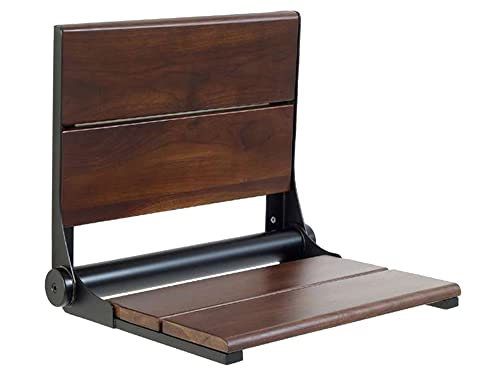 Folding Shower Seat Wall Mounted with Back | 500 lbs Maximum Load Capacity | ADA Compliant Safety Assist Teak Shower Seat for Seniors, Handicapped, and Children | 304 Stainless Steel Frame | 26” x 16” - color: Oil Rubbed Bronze, Walnut, size: 26" x 16"