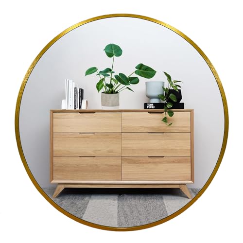 Round Mirror, 22 inch Glold Circle Mirror, Bruhsed Gold Metal Frame | High Definition,Waterproof,Rust-resistant,Round Mounted Mirrors for Bathroom,Living Room,Bedroom,Hallyway,Vanity,Wall Décor - color: Gold, size: 22"L x 22"W