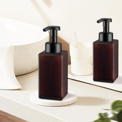 3 Pack Foaming Soap Dispenser Empty Plastic Foam Pump Bottle Refillable Foam Soap Bottle Dispenser for Shampoo Liquid Soap Face Wash (Brown, 450ml/15oz) - color: Brown, size: 450 ml
