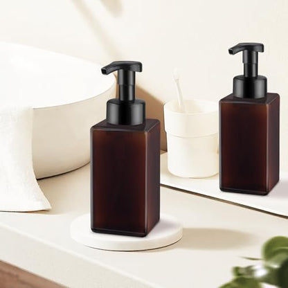 3 Pack Foaming Soap Dispenser Empty Plastic Foam Pump Bottle Refillable Foam Soap Bottle Dispenser for Shampoo Liquid Soap Face Wash (Brown, 450ml/15oz) - color: Brown, size: 450 ml