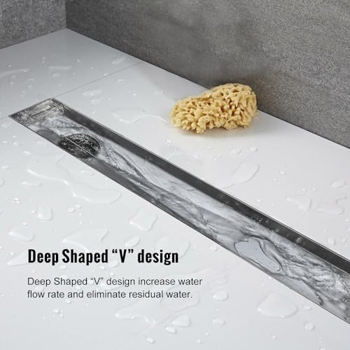 32 Inch Offset Linear Shower Drain, Brushed 304 Stainless Steel | Offset Side Outlet,Easy to install,Tile-In Grate,Hair Catcher,Leveling Feet,Complete Install Kit, Removable Grate Cover - color: Stainless Steel, size: 32 inch