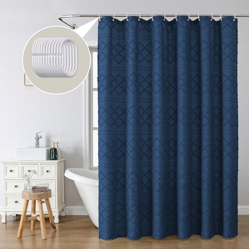 Dusty Blue Fabric Shower Curtain 72x72 Inches, Jacquard Plaid Striped Cloth Shower Curtain, Chic Tufted Hotel Bathroom Farmhouse Shower Curtain Sets - color: Dusty Blue, size: 72"W x 72"L (Pack of 1)