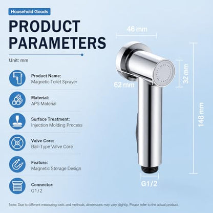 Handheld Bidet Sprayer for Toilet with Magnetic Wall Holder | ABS spray kit with adjustable water pressure, hose and T-valve for feminine hygiene, diaper cleaning and pet washing - color: Silver