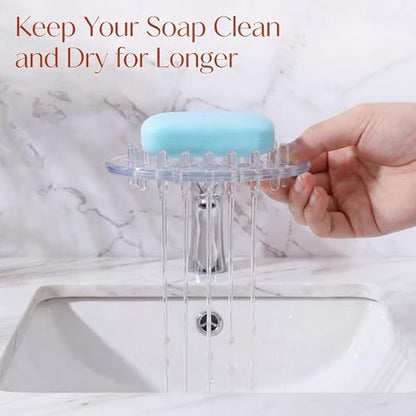 2 Pcs Plastic Soap Holder Soap Dish Bar Saver Tray with Holes Sponge Holder for Kitchen Bathroom Shower Counter, 4.5 x 3 x 0.7 Inches (Clear) - color: Clear