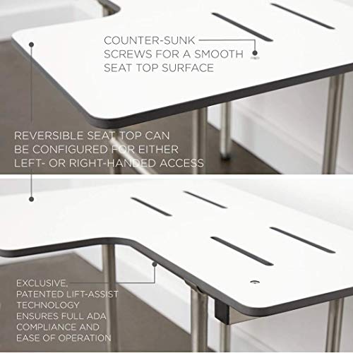Seachrome 26" x 22.5" Lift-Assist ADA L-Shaped Reversible Bathroom Shower Bath Transfer Seat, Folding Wall-Mounted White Phenolic Seat with Swing Down Legs - color: White, size: 26 x 22.5 in.