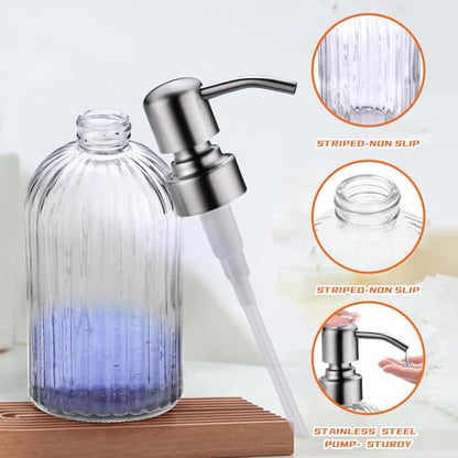 Glass Soap Dispensers for Kitchen and Bathroom, 16oz Heavey Glass Bottle, Stainless Steel Brushed Nickel Pump,Clear Farmhouse Bathroom Soap Dispenser - color: Brushed Nickle, size: 1-Pack