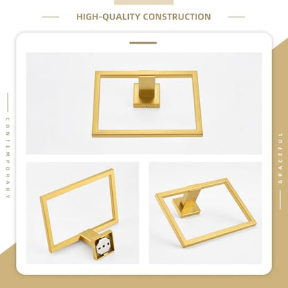 Angle Simple Hand Towel Holder Brushed Dark Gold, Square Towel Ring 7.09" | SUS304 Stainless Steel, Stationary Design for Bathroom Shower Kitchen Wall, Screws Mounted - color: Brushed Dark Gold