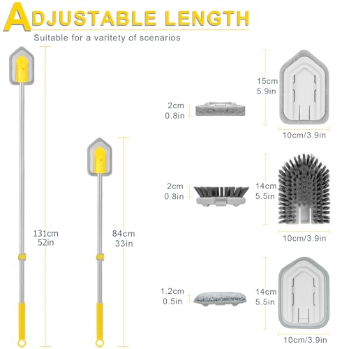 Lalafancy Baseboard Cleaner Tool with Handle 3 Reusable Cleaning Brush Pads | 52" Shower Wall Cleaner Scrubber Baseboard Duster for Bathroom Wall Floor Skirting Bathtub Window Scrubbing