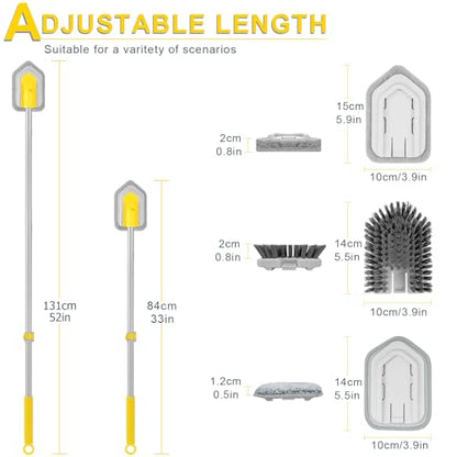 Lalafancy Baseboard Cleaner Tool with Handle 3 Reusable Cleaning Brush Pads | 52" Shower Wall Cleaner Scrubber Baseboard Duster for Bathroom Wall Floor Skirting Bathtub Window Scrubbing
