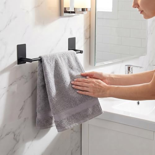 Songtec Stick Towel Bar Black 12-Inch, Adhesive Bath Towel Rack No Drill, Strong Adhesion Tape Mount Towel Holder, Stainless Steel - Black - color: Black, size: 12-Inch