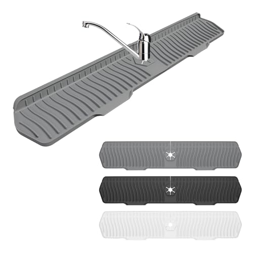 Sink Drain Mat Behind Faucet,Faucet Guard Draining Mat, 90° Foldable Tap Draining Mat for Kitchen Sink with 2 Water Ports, Faucet Drain Mats for Kitchen, Bathroom, etc (Gray, 29.5"*6.1") - color: Gray, size: 29.5"*6.1"
