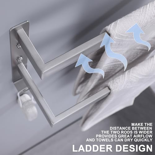 Double Towel Bar Towel Racks for Bathroom, Bath Towel Holders Wall Mount, Stainless Steel Towels Shelves Towel Rail, 2-Tiers (Brushed Nickel, 24 Inches) - color: Brushed Nickel, size: 24 Inches