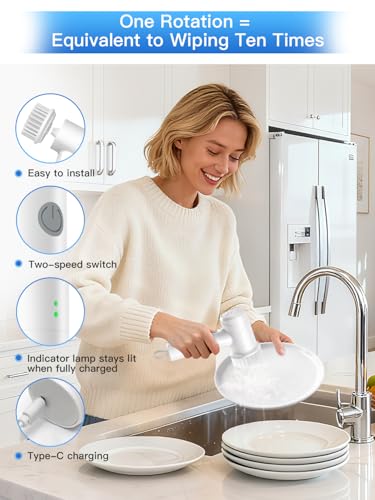 Electric Spin Scrubber - Cordless IPX7 Waterproof Shower Scrubber with 2 Speed Settings and 6 Replaceable Heads，Electric Cleaning Brush for Bathroom，Kitchen and Windows - style: Short Handle