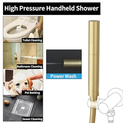 AYIVG Brushed Gold Finish Round Brass 2 In 1 Function High Pressure Handheld Shower Head Sprayer Hand Shower Wand with 59 Inch Hose For Bathroom Shower System - color: Brushed Gold