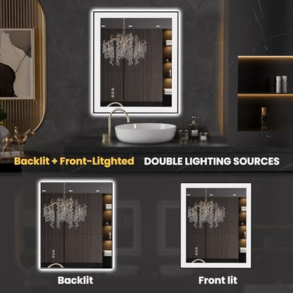 LOAAO 30"X36" LED Bathroom Mirror Black Framed | Anti-Fog, Dimmable, Memory Function, Tempered Glass, Lighted Vanity Mirror for Wall - size: 30"L x 36"W