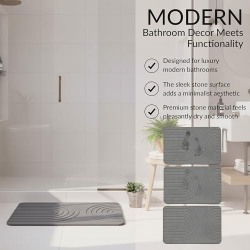 Quick Dry Stone Bath Mat – Diatomaceous Earth Foot Pad, Super Absorbent Hard Shower Rug – Modern Anti-Slip Design for Bathroom Floor, 23.6x15.3in, Deep Charcoal – The Meridian - color: The Meridian (Deep Charcoal)