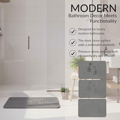 Quick Dry Stone Bath Mat – Diatomaceous Earth Foot Pad, Super Absorbent Hard Shower Rug – Modern Anti-Slip Design for Bathroom Floor, 23.6x15.3in, Deep Charcoal – The Meridian - color: The Meridian (Deep Charcoal)