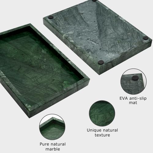Green Marble Tray,Pure Natural Vanity Tray | Marble trays for Kitchen Counter Non-Ceramic/Non-Resin,Stone Tray 12 x 8 inch - color: Green