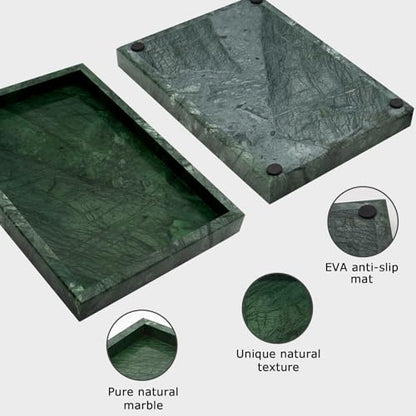 Green Marble Tray,Pure Natural Vanity Tray | Marble trays for Kitchen Counter Non-Ceramic/Non-Resin,Stone Tray 12 x 8 inch - color: Green