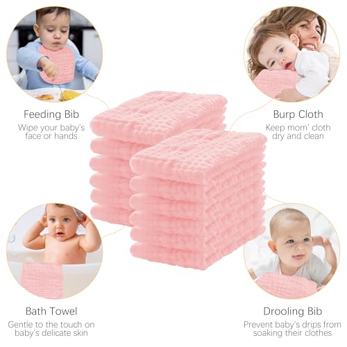 Lovely Care 12 Pack Muslin Burp Cloths 100% Cotton Muslin Cloths Large 20''x10'' Extra Soft and Absorbent Baby Burping Cloth - Pink - color: Pink, size: 10x20 Inch (Pack of 12)