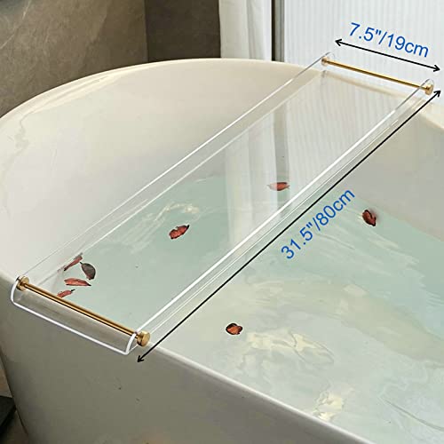 Acrylic Bathtub Tray Caddy, Clear Bath Shelf Tub Rack with Golden Handle | Luxury Bathroom Organizer Tablet Holder for Soap Perfume Skincare, Bath Accessory, Easy to Clean - color: Transparent With Handle