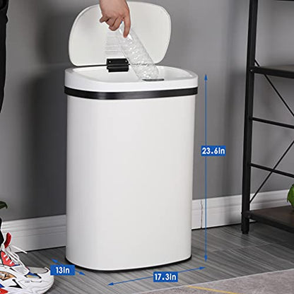 13 Gallon Stainless Steel Trash Can with Lid,Touch Free Automatic Kitchen Trash Can,Fingerprint-Resistant Soft Close Lid Garbage Can, 50L Large Capacity Garbage Can for Kitchen Home Office(White) - color: White
