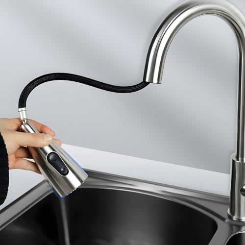 SEIDO Kitchen Faucet Sprayer Head Replacement, 3-Function Sink Sprayer Replacement, Pull Down Faucet Head with G1/2(13/16 inch) Male Thread, Brushed Nickel Kitchen Sink Aerators - color: Brushed Nickel