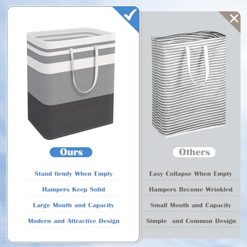BlissTotes 3-Pack Laundry Basket, Collapsible Laundry Hamper, Grey, 125L | Laundry Clothes Hamper, Hampers for Bedroom, Freestanding Hamper with Handles, Clothes Laundry Basket - color: Grey, size: 125L