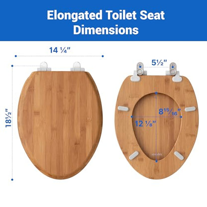 Bamboo Toilet Seat Elongated, Soft Close | Magnetic Quick-Release for Easy Cleaning, Arch-Tite Never Loosens, Adjustable Fit - size: Elongated