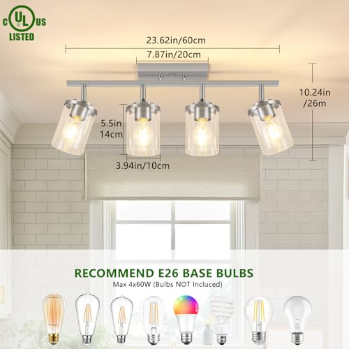 FadimiKoo 4-Lights Brushed Nickel Kitchen Lighting Fixtures Ceiling, Black Semi Flush Mount Ceiling Light with Clear Glass Shades, Adjustable Close to Ceiling Lamp for Dining Room Hallway Bedroom - color: Brushed Nickel, size: 4-Lights