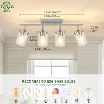 FadimiKoo 4-Lights Brushed Nickel Kitchen Lighting Fixtures Ceiling, Black Semi Flush Mount Ceiling Light with Clear Glass Shades, Adjustable Close to Ceiling Lamp for Dining Room Hallway Bedroom - color: Brushed Nickel, size: 4-Lights