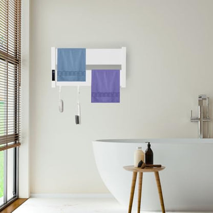 Electric Towel Warmer, 2-Tier Wall-Mounted Heated Towel Rack, 100W Water-Resistant Aluminum Towel Warmer for Bathroom with LED Touch Screen, Adjustable Temp 95-158°F & Timer 0-2h, Creamy White