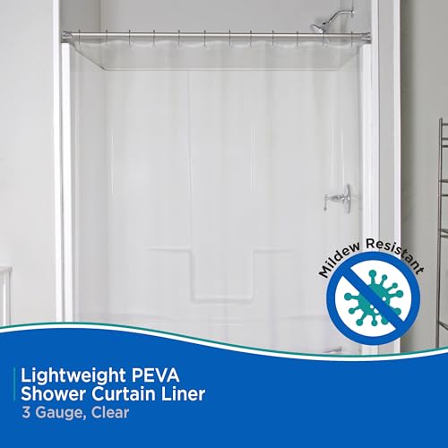 Kenney KN61433 Lightweight 3 Gauge Waterproof PEVA Shower Curtain Liner with Durable Eyelet Hang Holes and Weighted Magnetic Hem for Bathroom, 70" W x 72" H, Clear, 1-Pack - color: Clear, size: 72"W x 70"L (Pack of 1)