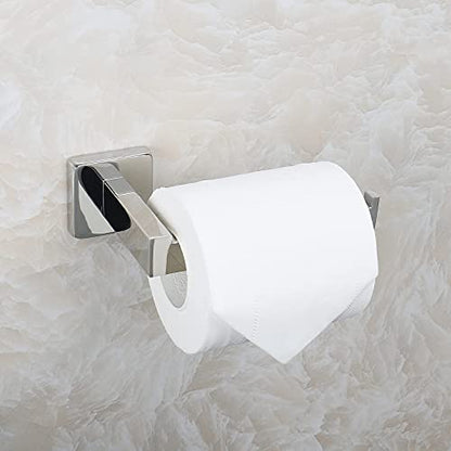 NearMoon Square Hand Towel Holder+ Square Toilet Paper Holder, Premium SUS304 Stainless Steel Rustproof Wall Mounted Towel Ring and Toilet Roll Holder for Bathroom, Kitchen, Washroom, Chrome Finish