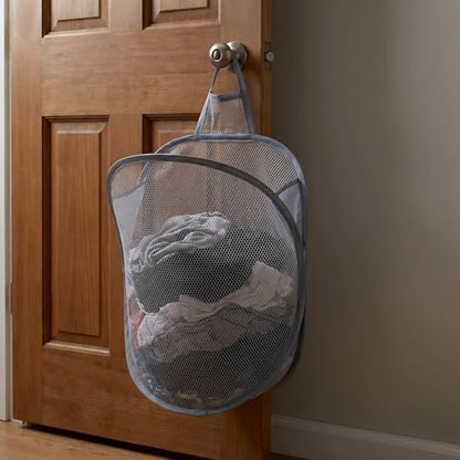 2 Pcs Hanging Laundry Basket,Small Hanging Laundry Bag,Wall-Mounted,for Space-Saving Closet, Dorm & Bathroom Organization – White & Gray Set