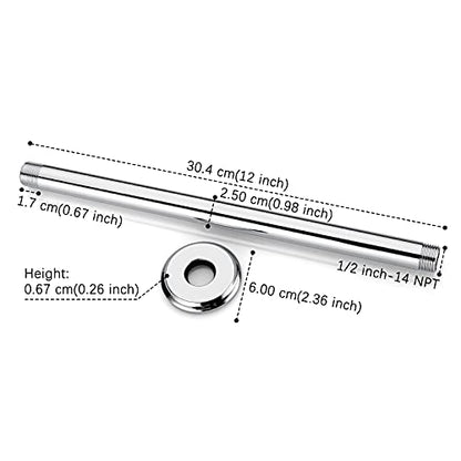 12 Inch Chrome Ceiling Mounted Shower Arm for Rain Shower Head | Shower arm and flange - color: Polished Chrome, size: 12 Inches