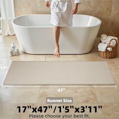Large Bathroom Rugs Runner Non Slip Bath Mat 17" x 47", Quick Dry | Bath Mat Machine Washable Bathroom Rugs, Beige, Thin Bath Mat - color: Light Beige, size: Runner(17"x47")
