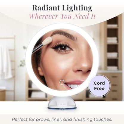 Zadro Zado 8.25-Inch x 6.9-Inch Round LED Lighted Wall Mounted Suction Cup Makeup Mirror with 10X Magnification and Touch Controls (White) - color: White