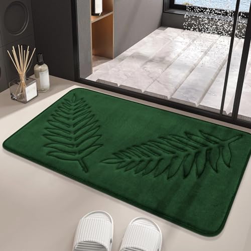 Memory Foam Bath Rugs Leaf Bath Mat Non-Slip Strong Water Absorbent Plush Microfiber Bath Mat Rug Super Water Absorbent Machine Washable Bath Rugs for Bathroom, Tub (20 * 31 inch) - size: 20*31 in