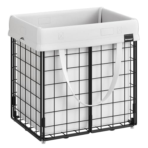 SONGMICS Laundry Hamper, 11 Gal. (50L) Laundry Basket, Collapsible Clothes Hamper, Removable and Washable Liner, Metal Wire Frame, for Bedroom Bathroom, Cream White ULCB150W01 - color: Cream White, size: 50 L