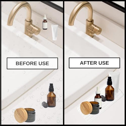 3PCS Water Absorbing Stone Tray, Premium Diatomite Soap Holder & Coaster Mats for Bathroom and Kitchen Sink, Fast Dry Sink Organizer for Countertop with Non-Slip Base, 8.3 x 4 & 4 x 4 Inches, White
