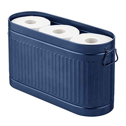 mDesign Large Steel Free Standing Toilet Paper Organizer, 6-Roll Tissue Storage Holder Container Bin for Bathroom Floor, Fits Under Sink, Vanity, Shelf, In Cabinet, Corner, Oscar Collection, Navy Blue - color: Navy