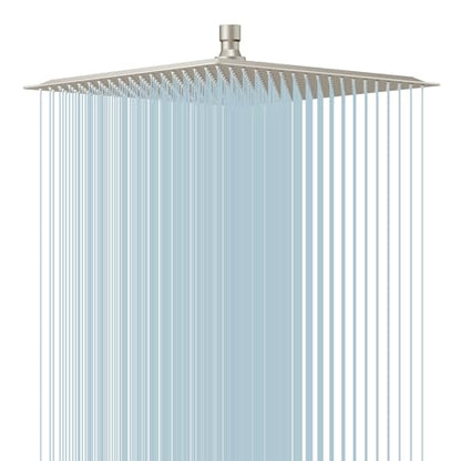 16" Rain Shower Head High Pressure Rainfall Shower Head Brushed Nickel | Square Rain Bathroom Showerhead, High Flow, Large Stainless Steel, Ceiling Mounted, Wall Mounted, Waterfall Full Body - color: Brushed Nickel, size: 16 Inch