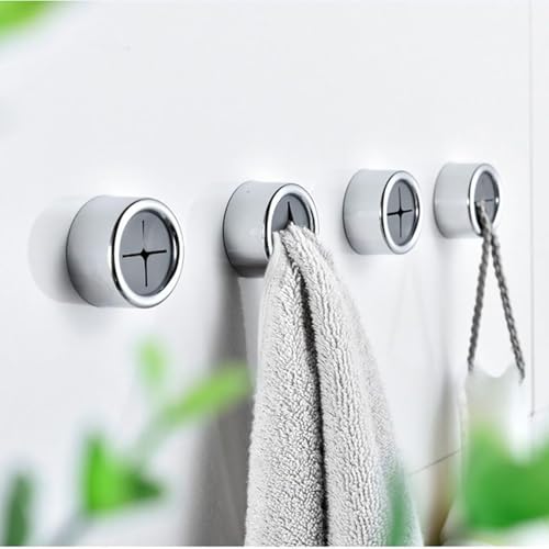 4-Pack Round Adhesive Towel Hooks for Kitchen & Bathroom – No-Drill Push Towel Holder for Hand Towels, Dish Towels, Tea – Self Adhesive Wall Hooks, Black