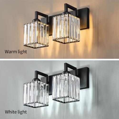 Modern Bathroom Vanity Light 2-Lights Black Crystal Bathroom Wall Light Vanity Light Fixtures - color: Black Crooked, size: 2-light