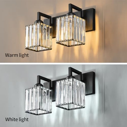Modern Bathroom Vanity Light 2-Lights Black Crystal Bathroom Wall Light Vanity Light Fixtures - color: Black Crooked, size: 2-light