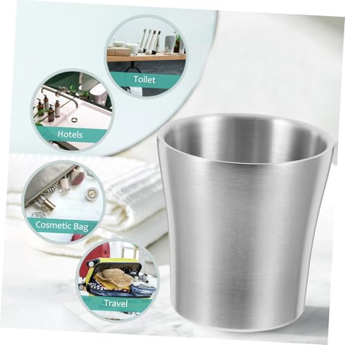 Holibanna Stainless Steel Water Cup Slim Waist Design for Travel and Bathroom Use Versatile Mouth Rinse and Toothbrush Holder Lightweight Metal Tumbler with Ergonomic Grip
