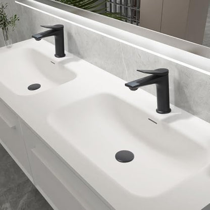 Rbrohant Single Hole Bathroom Faucet, Matte Black Single Handle Bathroom Sink Faucets for 1 Hole, Bathroom Vanity Faucet with Pop up Drain, Deck Mount, R2001-MB - color: Matte Black, style: No Escutcheon