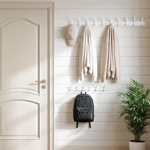 WEBI Coat Rack Wall Mounted,10 Hooks,30" Long Coat Hooks Wall Mount White,Coat Hanger Wall,Hook Rack,Jacket Hooks for Coats,Clothes,Hats - size: 10 Hooks